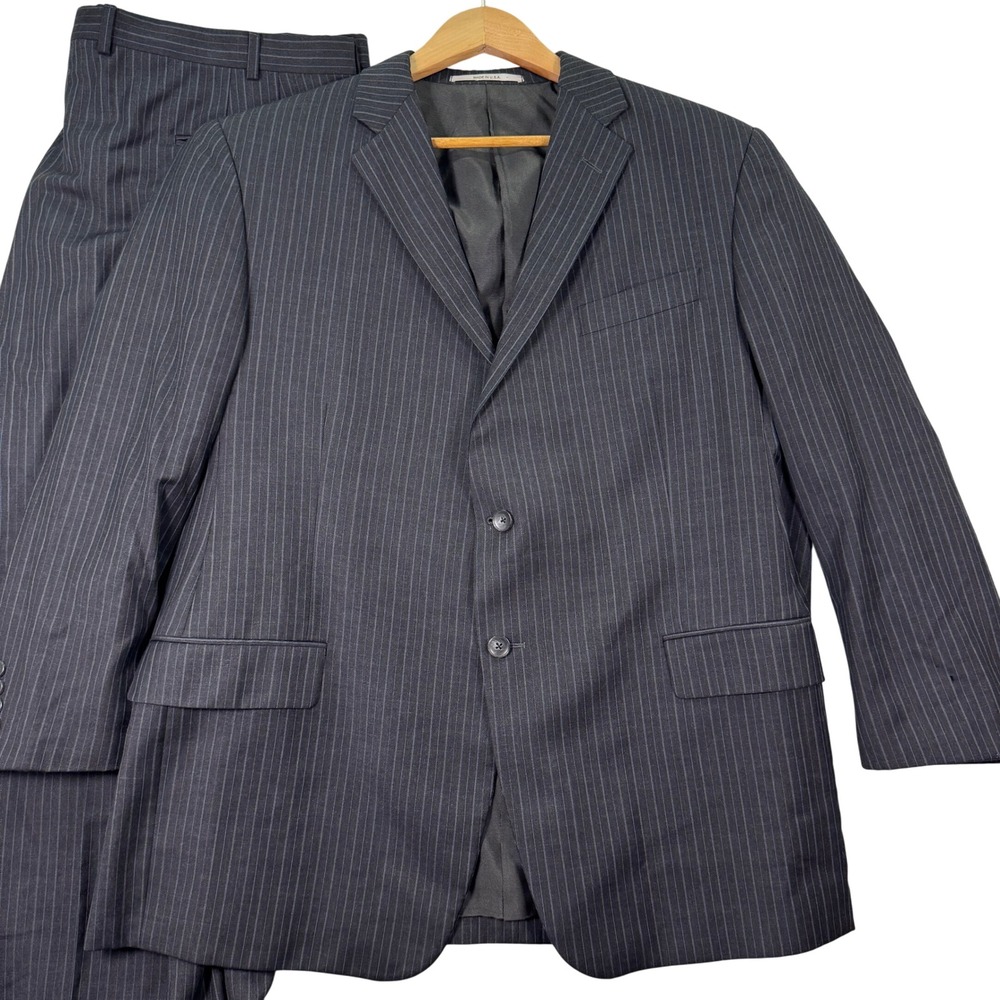 Vintage Hickey Freeman Men's 46S Gray Pinstripe 2-Piece Wool Suit Pants 42x25